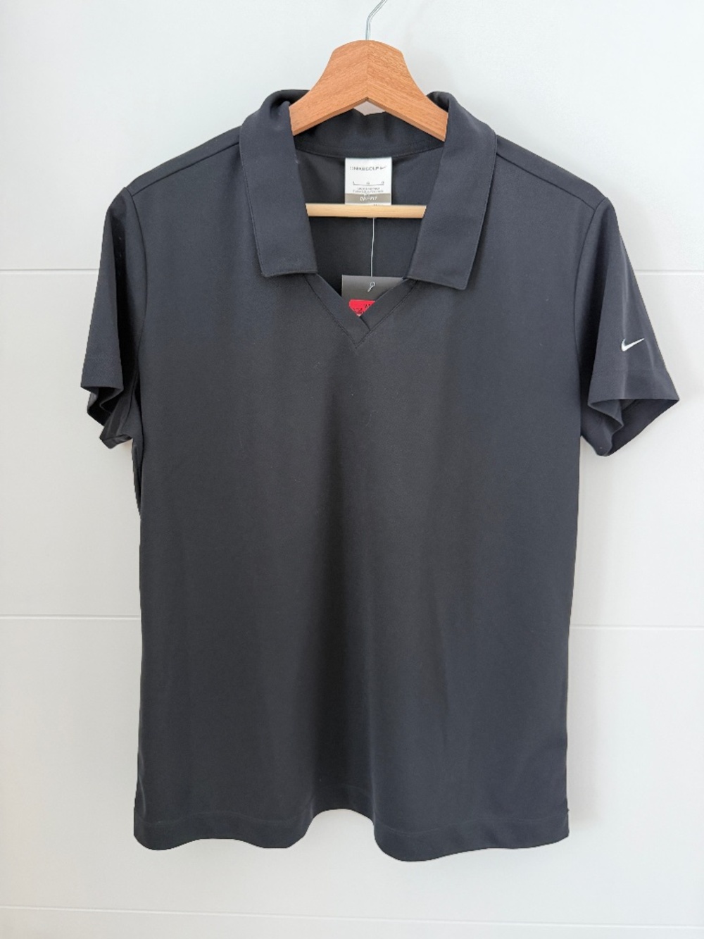 NWT Nike Golf Dri-FIT V-Neck Polo Shirt Black Short Sleeve Womens Large